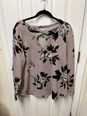Maurices Waffle Knit Floral Pullover in Dusty Mauve